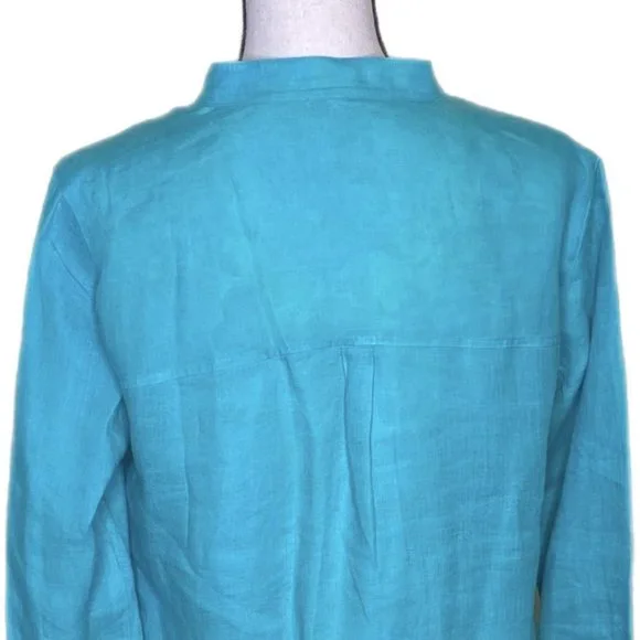 Eileen Fisher Long Sleeve Green Irish Linen Shirt Size XS - Picture 4 of 7